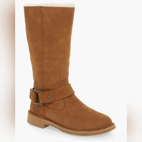 UGG Shoes - UGG Braiden Sheepskin leather Suede Shearling Harness Winter Boots Tan riding 7